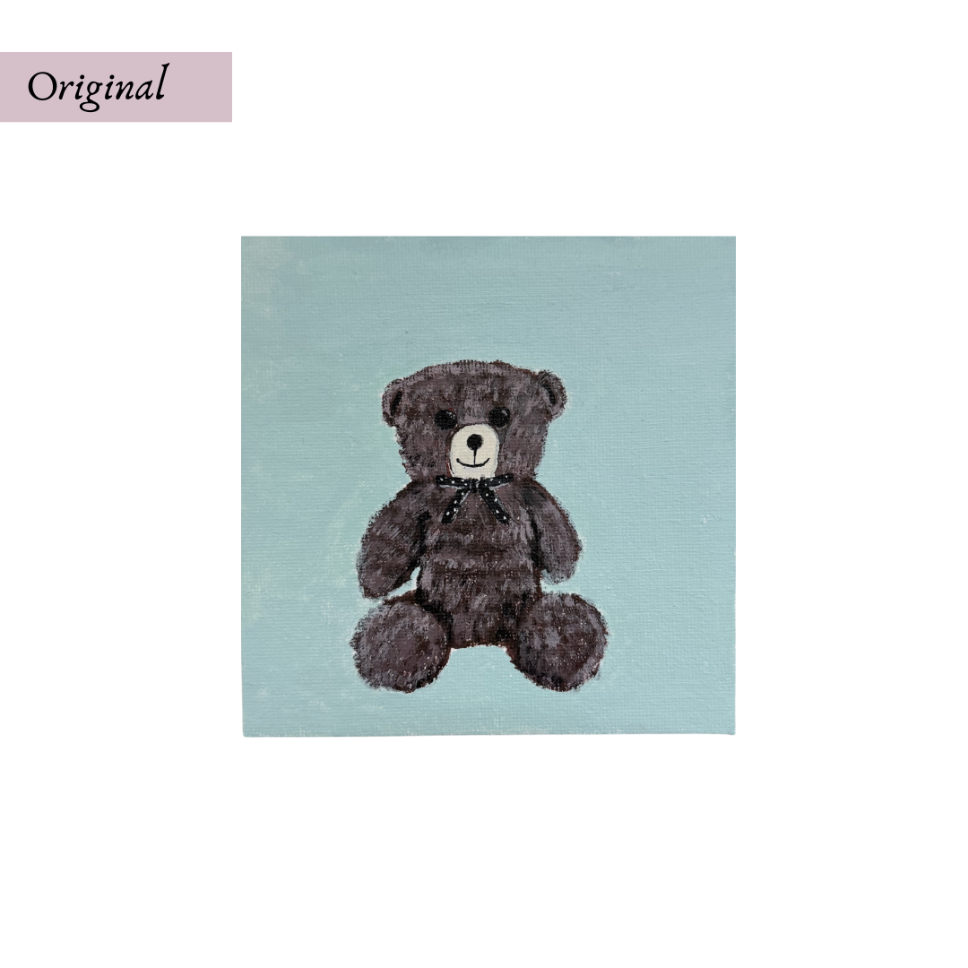 Original 5"x5" Mint Teddy Acrylic Painting