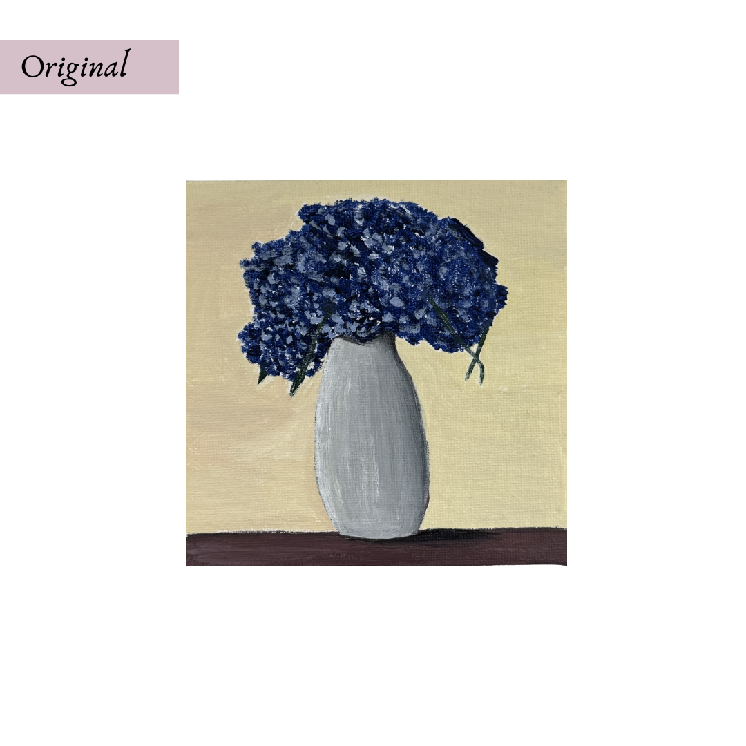 Original 5"x5" Blue Hydrangea Acrylic Painting