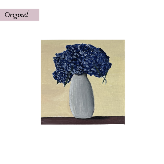 Original 5"x5" Blue Hydrangea Acrylic Painting