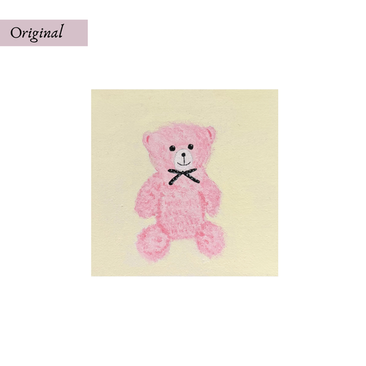 Original 5"x5" Pink Teddy Acrylic Painting