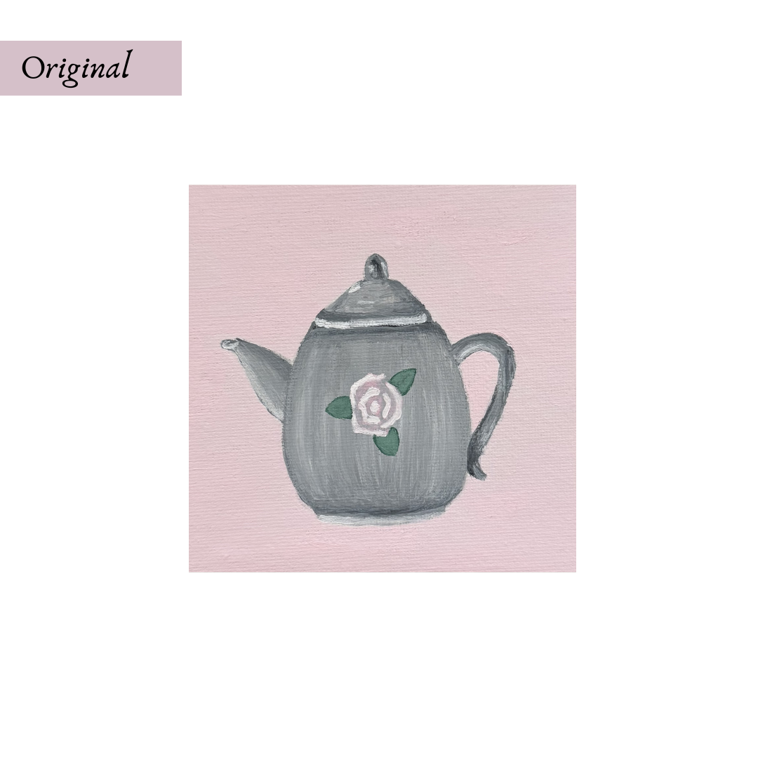Original 5"x5" Rose Teapot Acrylic Painting