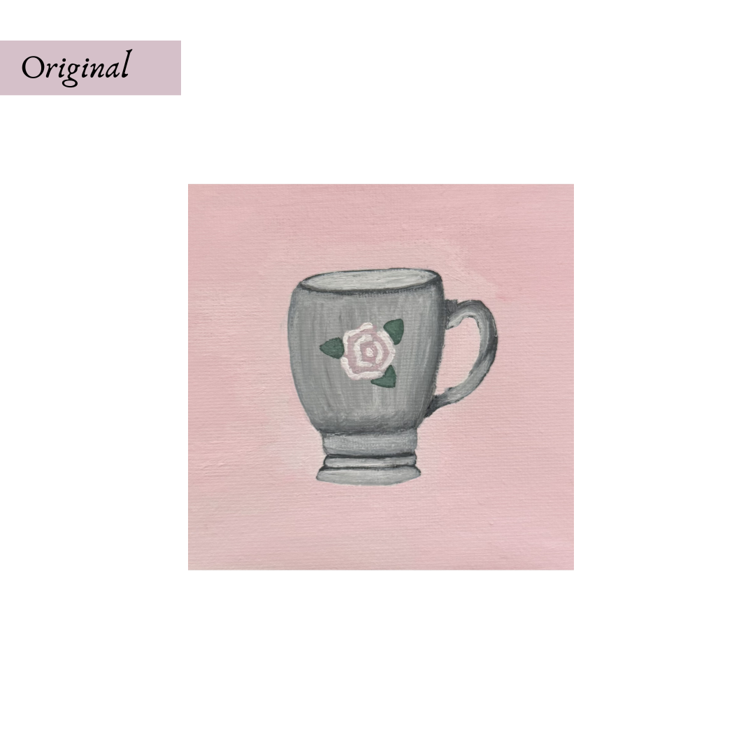 Original 5"x5" Rose Teacup Acrylic Painting