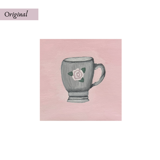 Original 5"x5" Rose Teacup Acrylic Painting