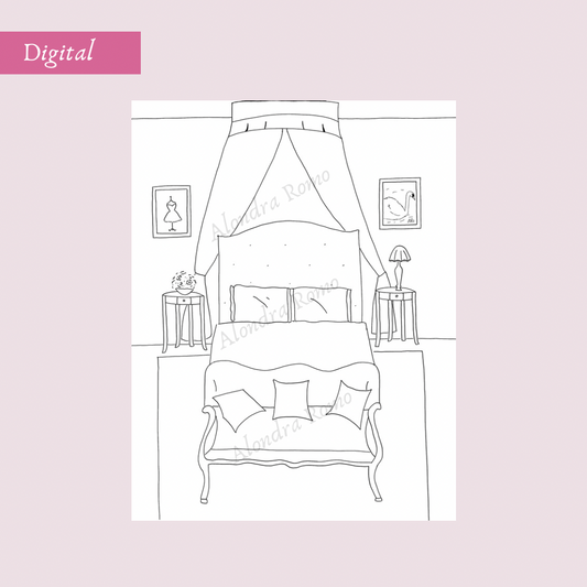 Vintage Room Coloring Page - Digital